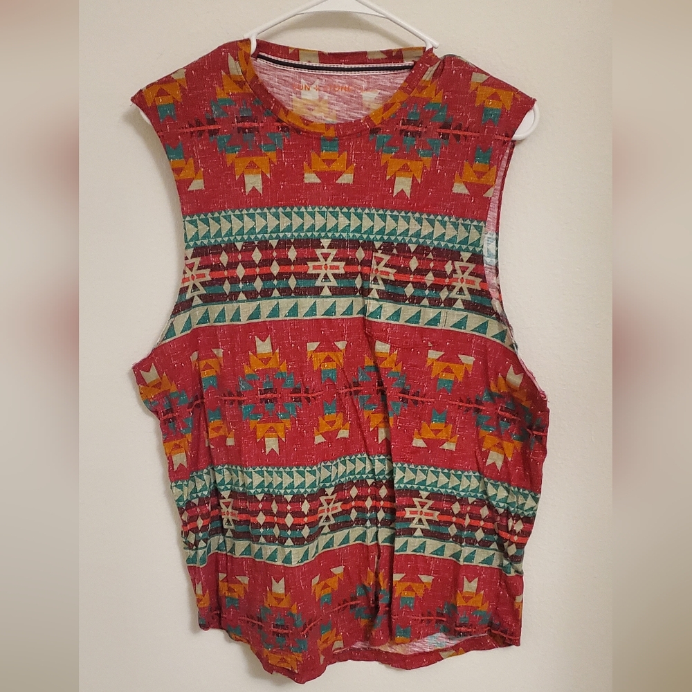 Sun + Stone Pink Tribal Aztec Southwestern Print Muscle Tee Size Large Boho